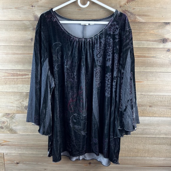 Cato Tops - Cato Womens Shirt  Burnout Velvet  Whimsigoth Witchy Gothic Artsy Floral 22 24W